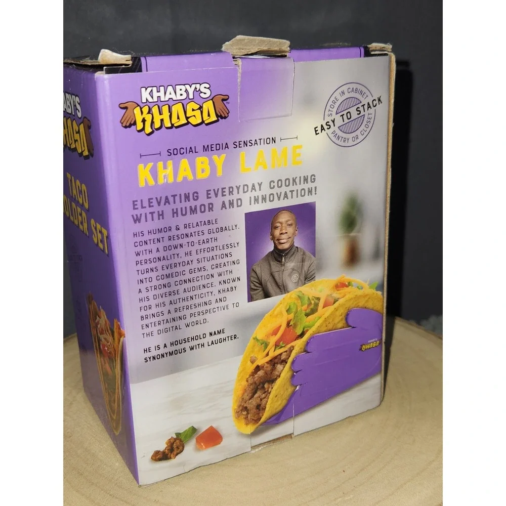 Khaby Lame Purple Taco Holder Set, Dishwasher &‎ Microwave Safe Plastic, 4-Pack
